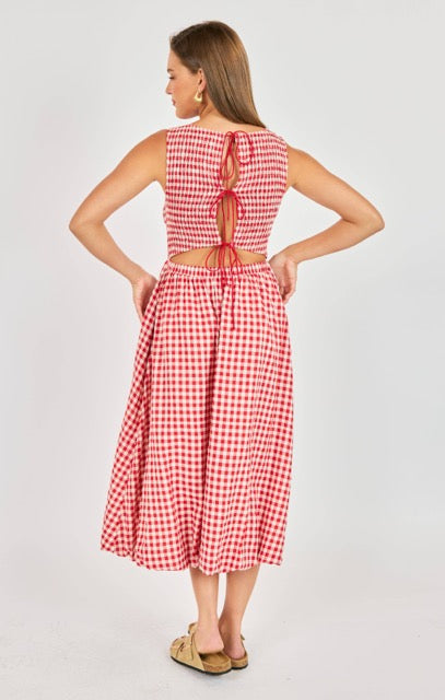 Country Apple Gingham Midi Dress