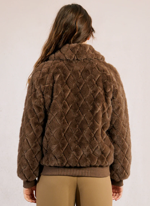 Sofia Bomber Fur Coat - brown luxe