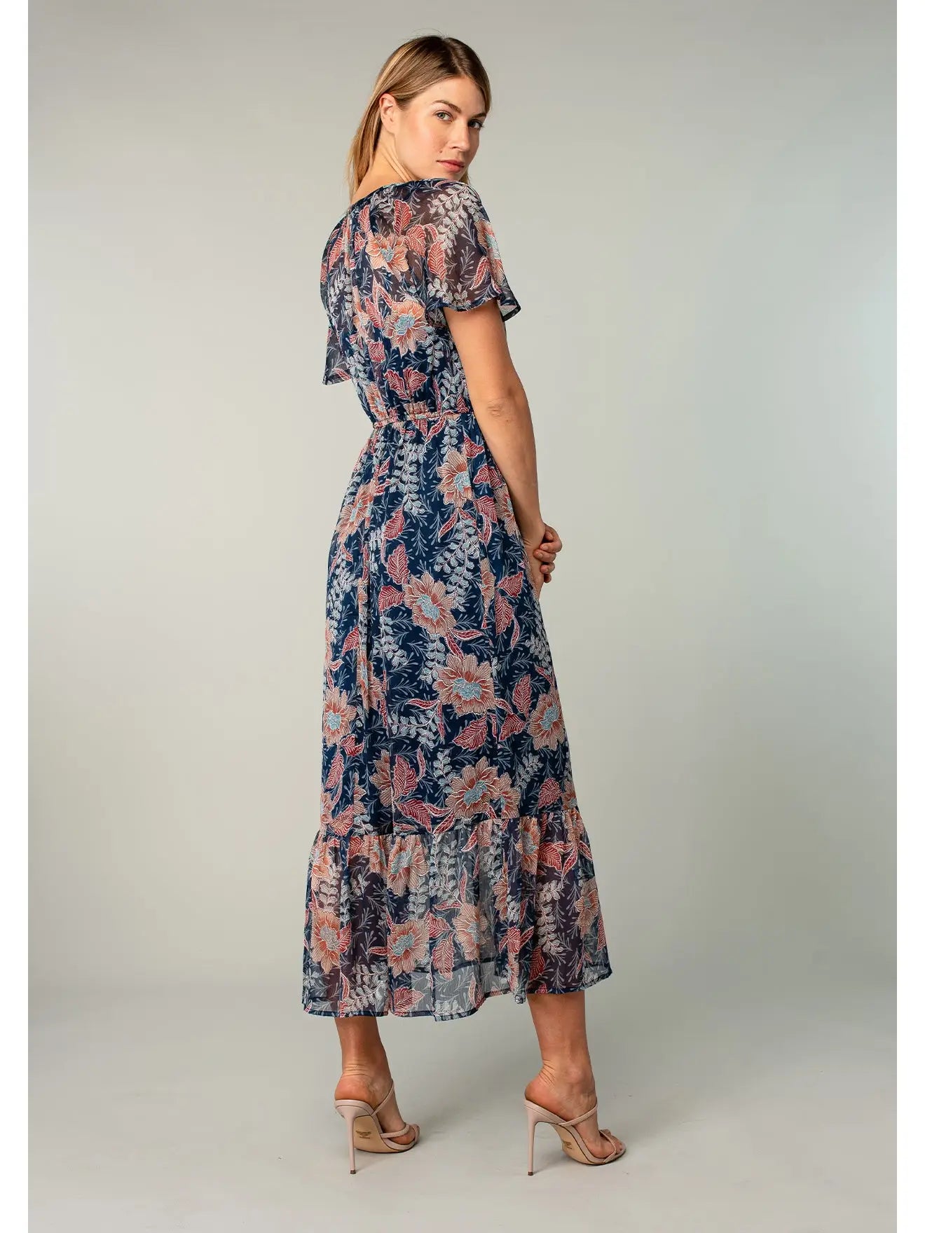 Flutter Sleeve Floral Midi