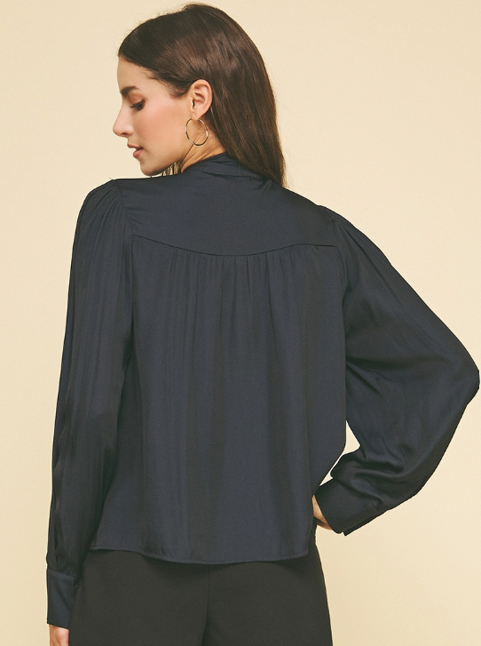 Bow Button Blouse - Ink