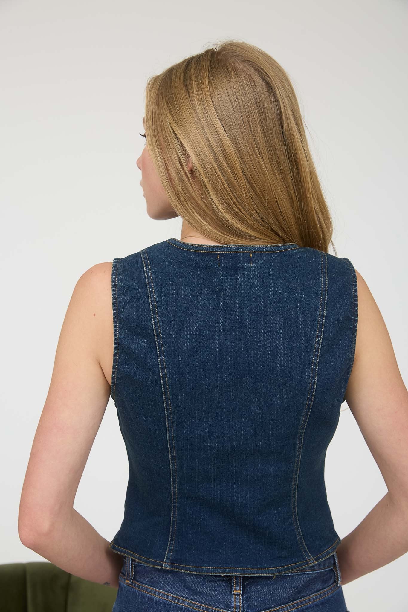 Denim button down vest - dark wash