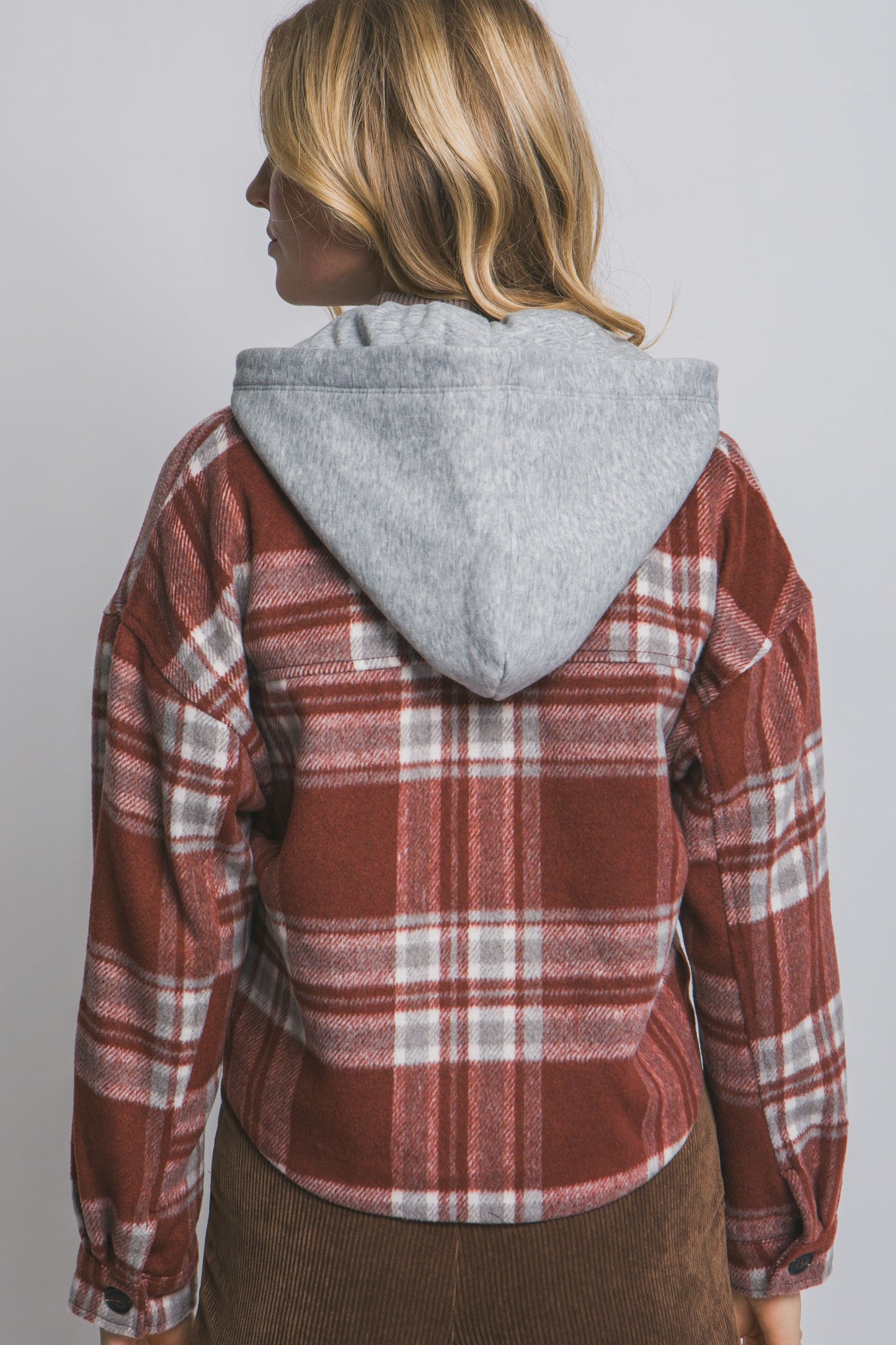 Game Day plaid hooded shacket