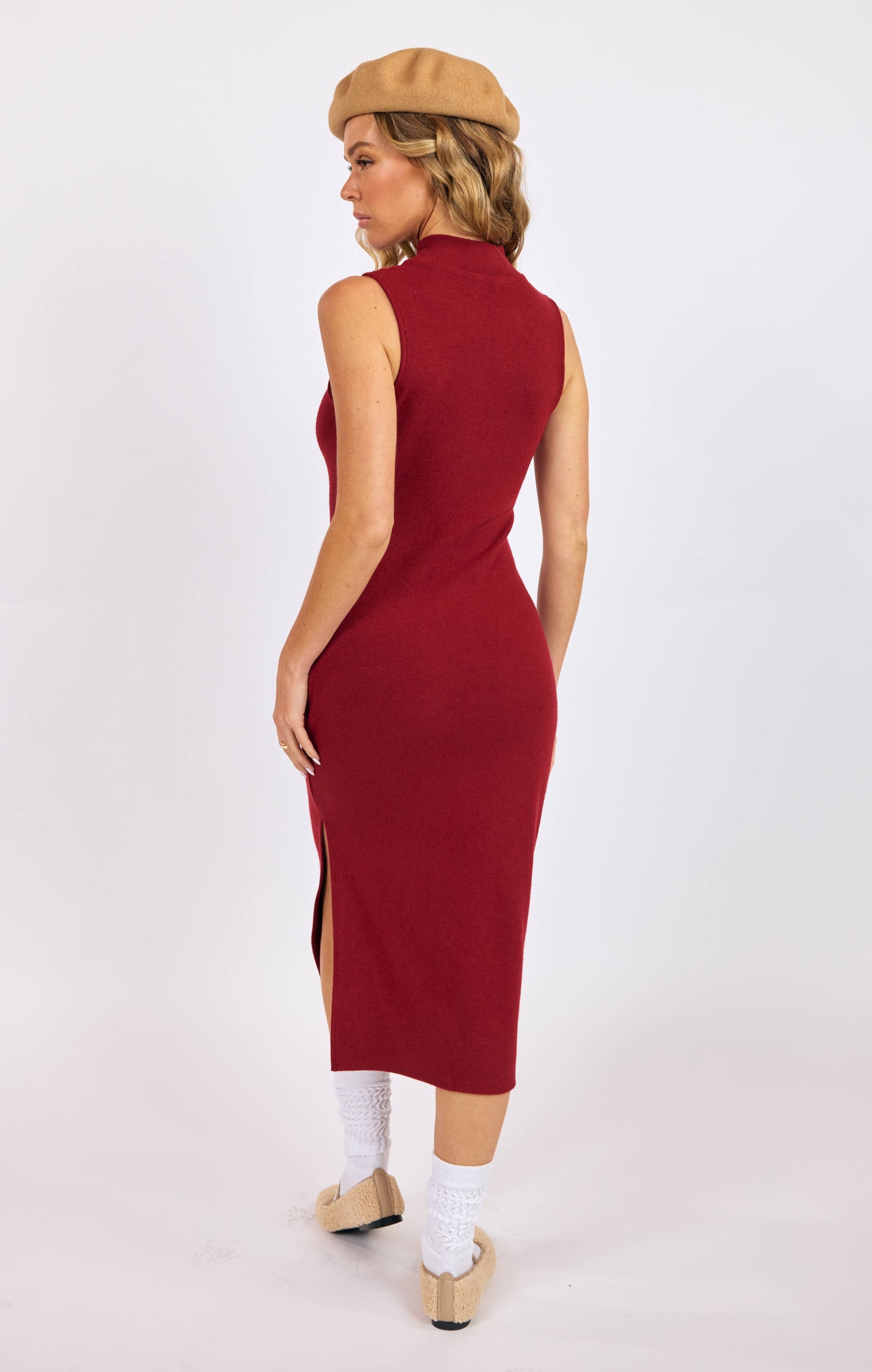 Midi ribbed dress - merlot