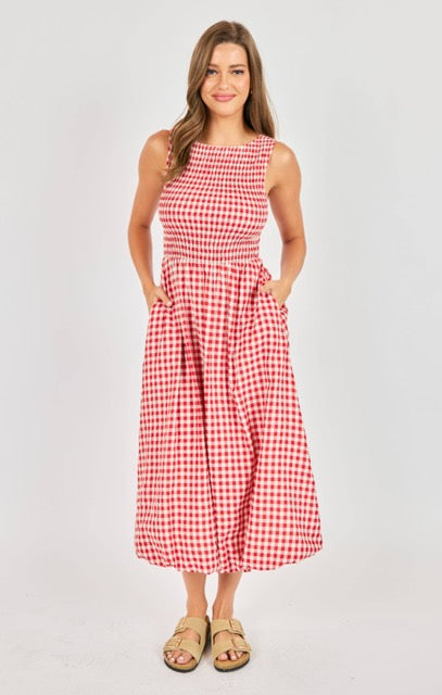 Country Apple Gingham Midi Dress