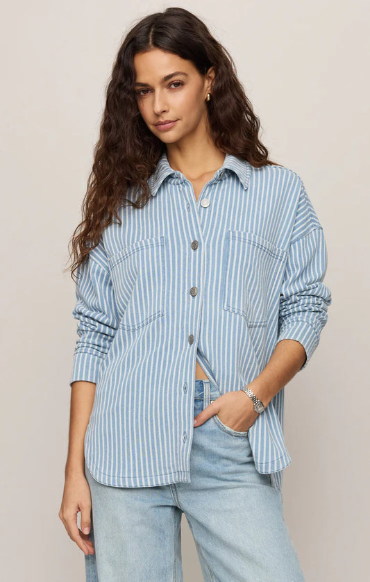 All Day Knit Stripe Jacket - Santorini Indigo