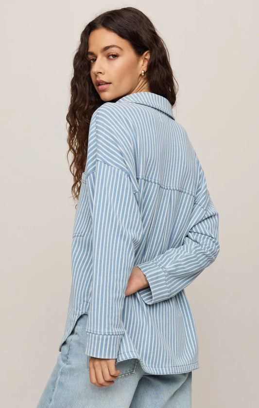 All Day Knit Stripe Jacket - Santorini Indigo