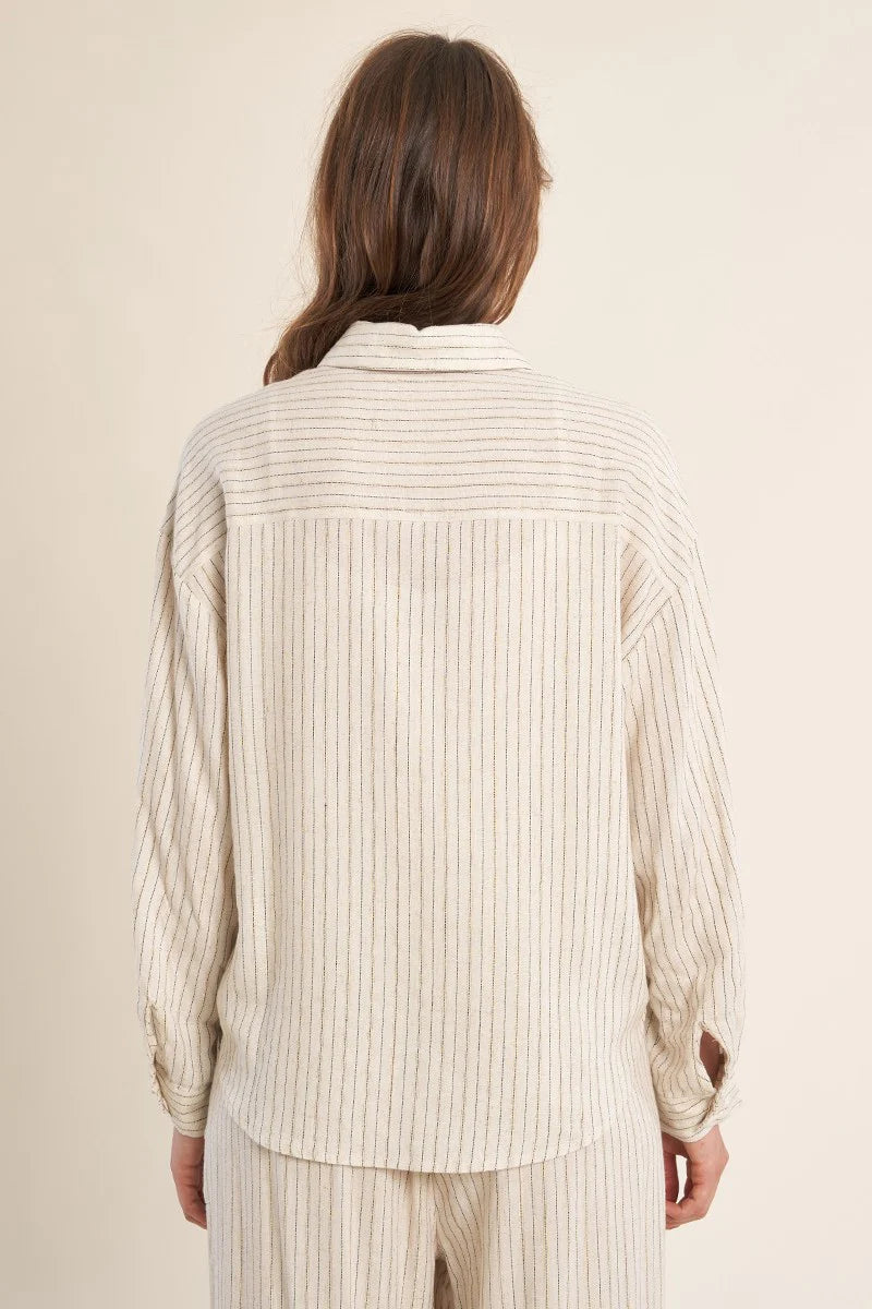 Coastal Linen Stripe Button Blouse