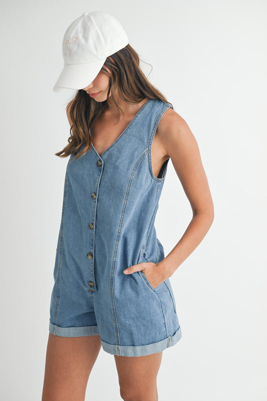 Daisy denim button romper