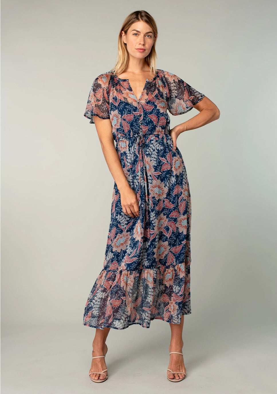 Flutter Sleeve Floral Midi