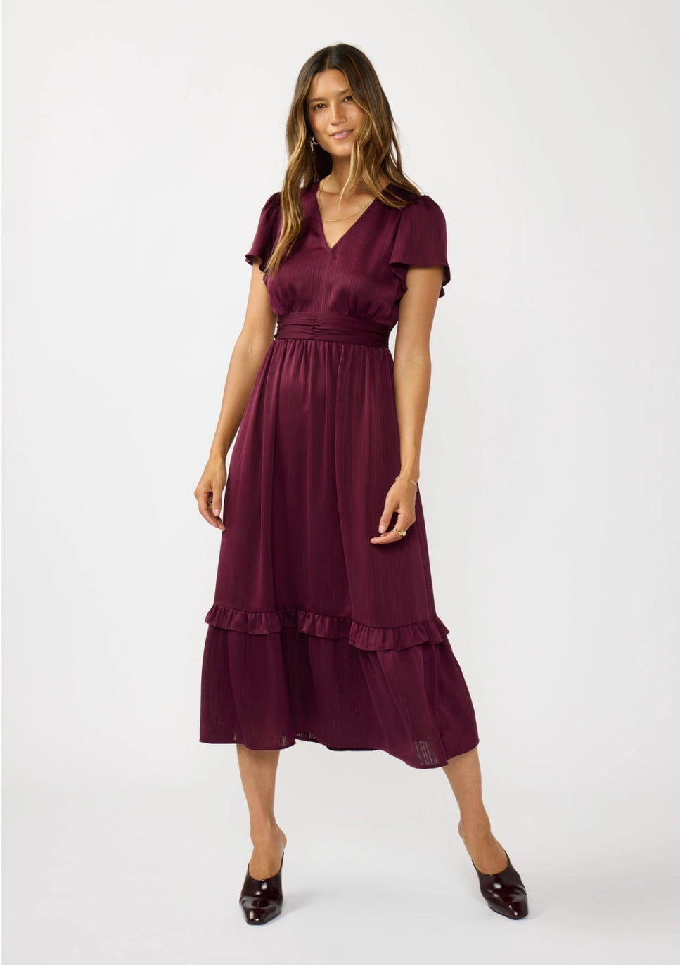 Flutter Sleeve Midi Merlot