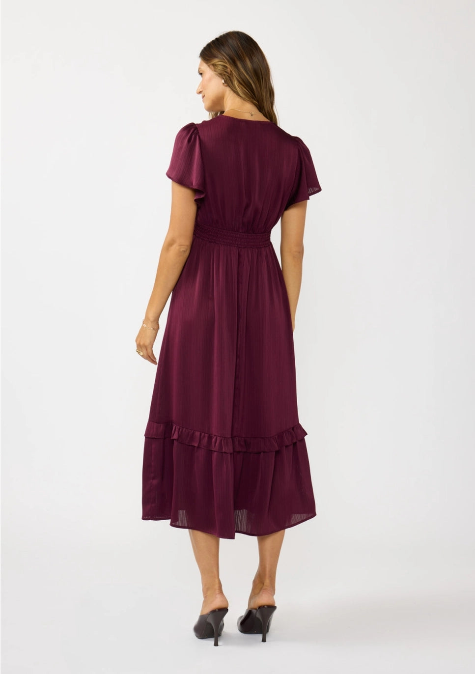 Flutter Sleeve Midi Merlot