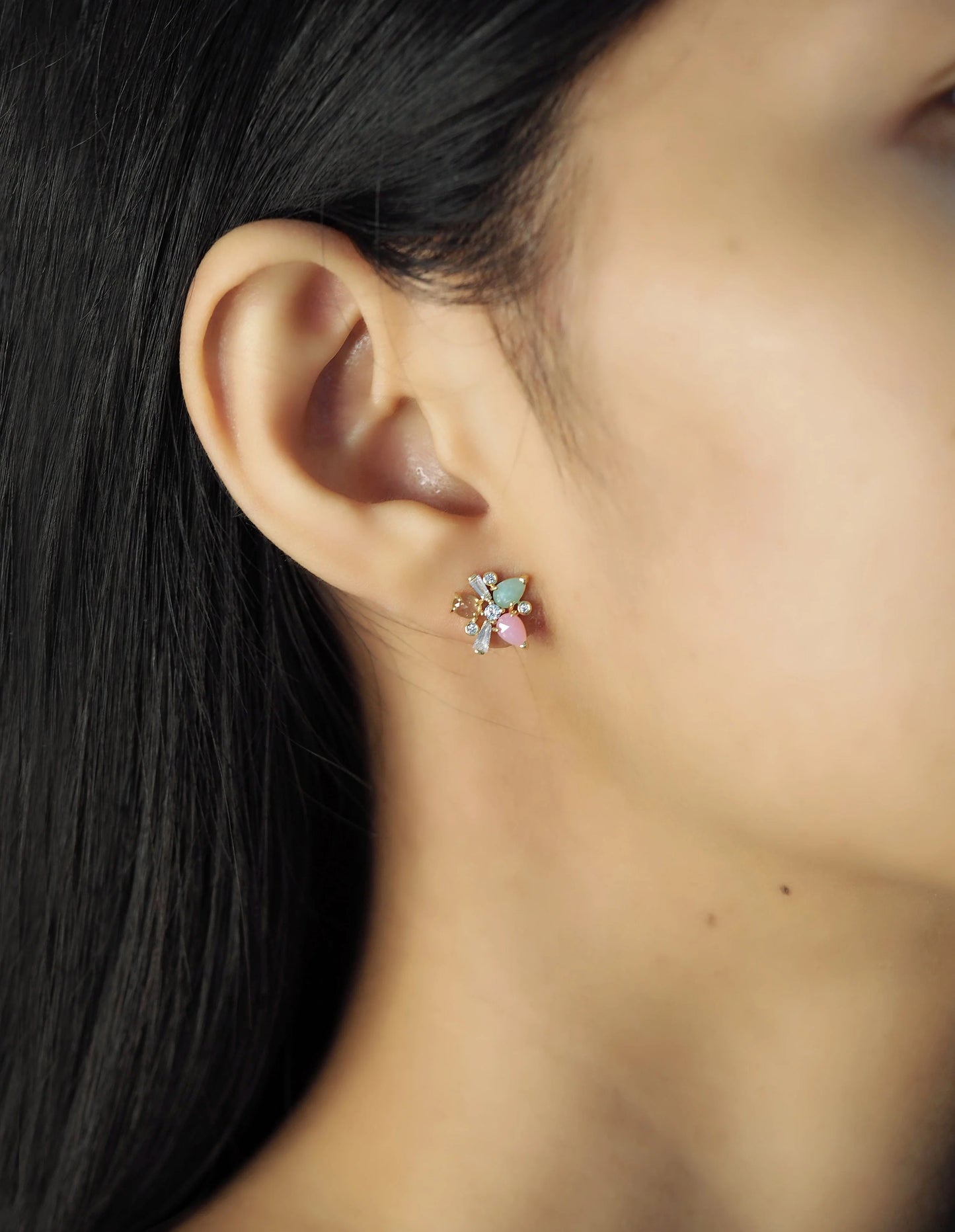 Mint Pink Gemstone Stud Earrings