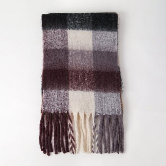 Cozy mohair scarf with fringe - grey/choc/black