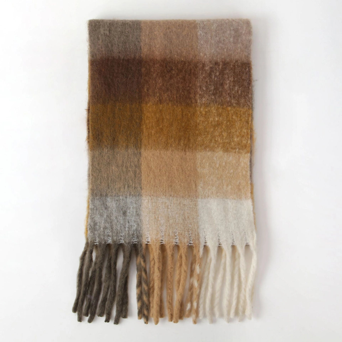 Cozy mohair scarf with fringe - tan/mustard