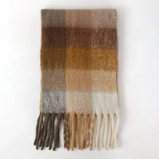 Cozy mohair scarf with fringe - tan/mustard