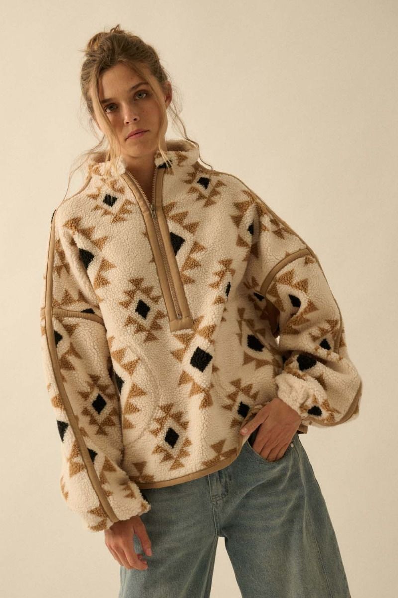 Geo print sherpa pullover