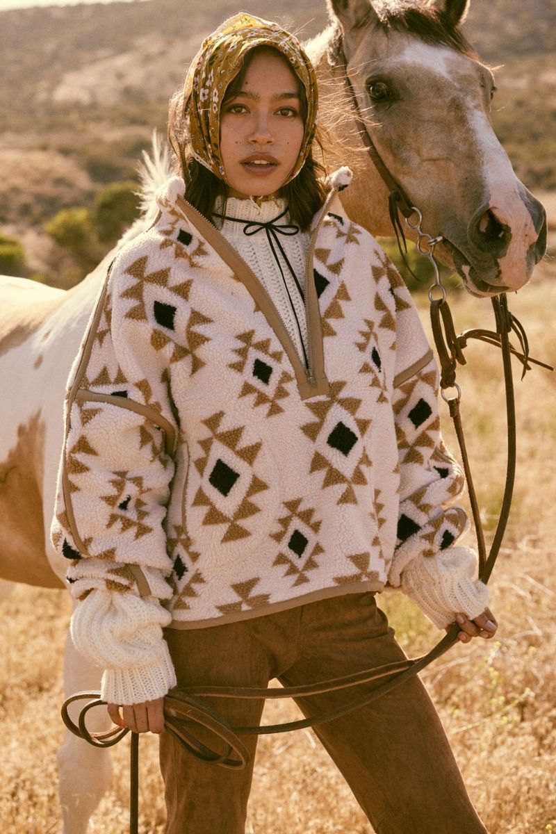 Geo print sherpa pullover