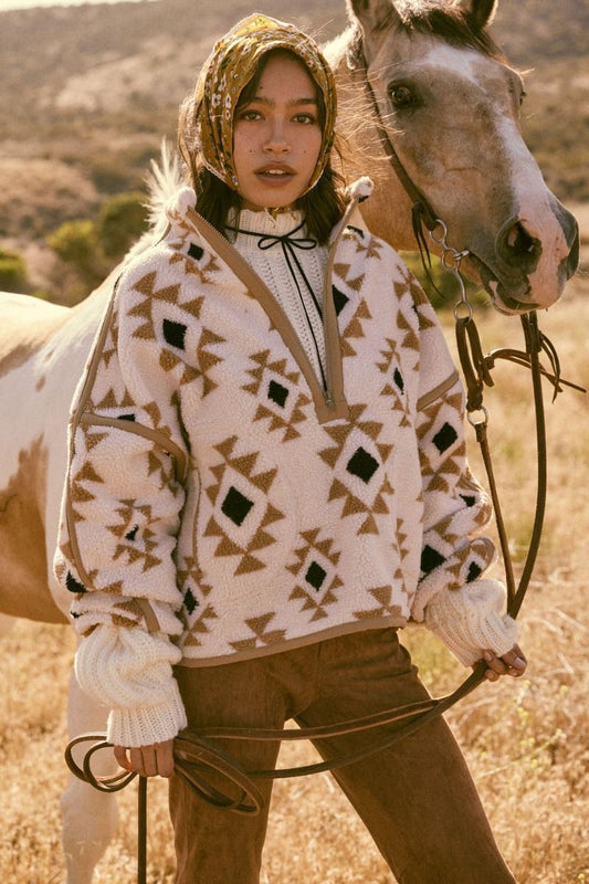 Geo print sherpa pullover