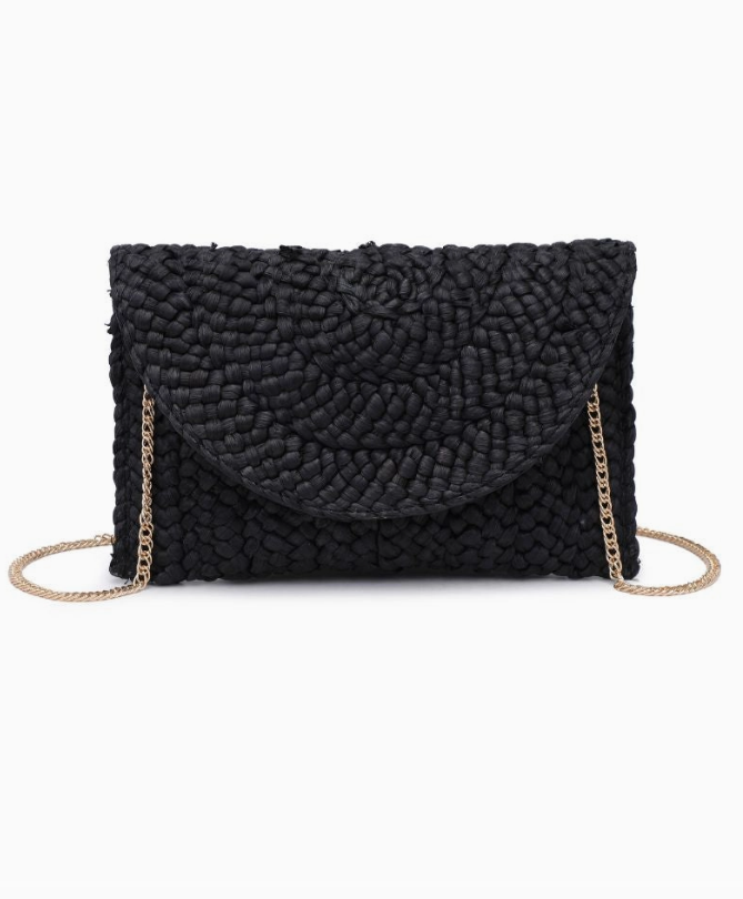Raffia clutch with strap
