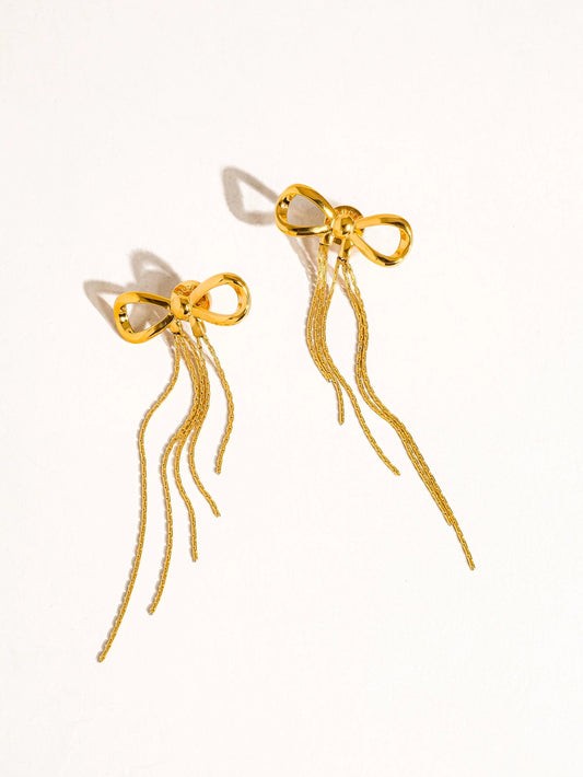 Bow tassel post earring