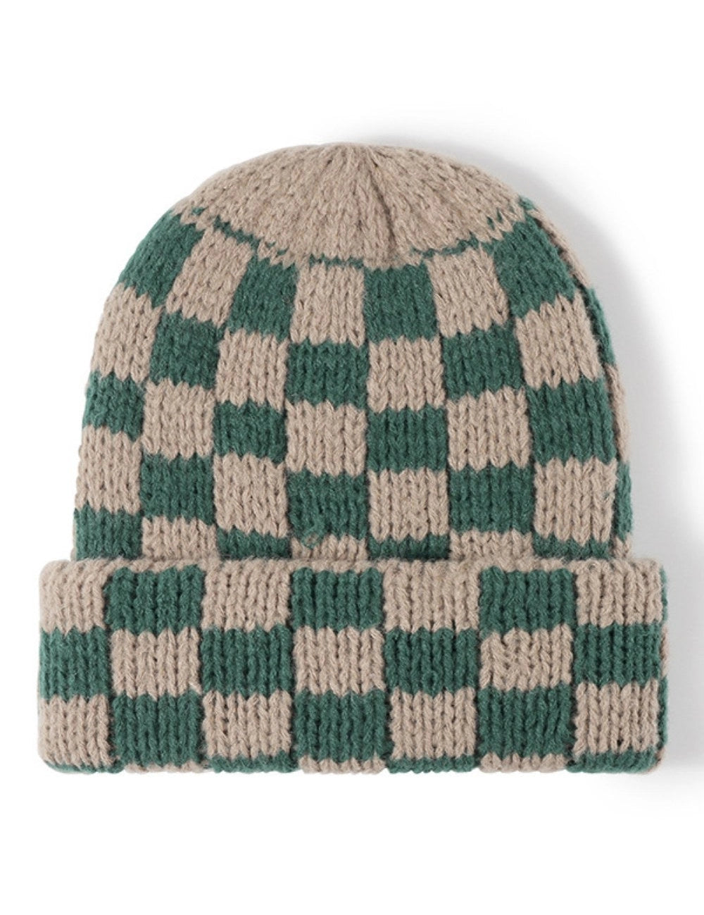 Hat - Retro Checkered Beanie - Green/White