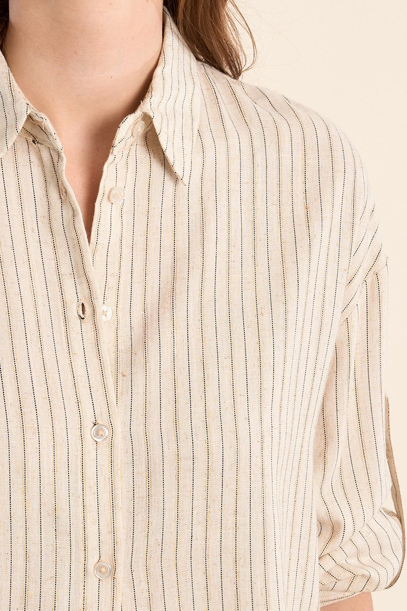 Coastal Linen Stripe Button Blouse