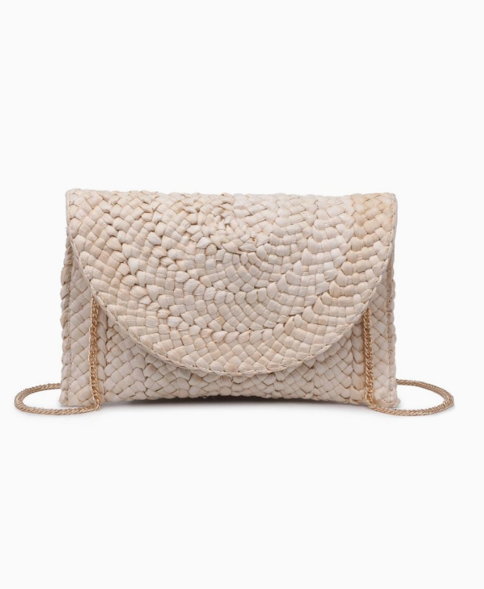 Raffia clutch with strap