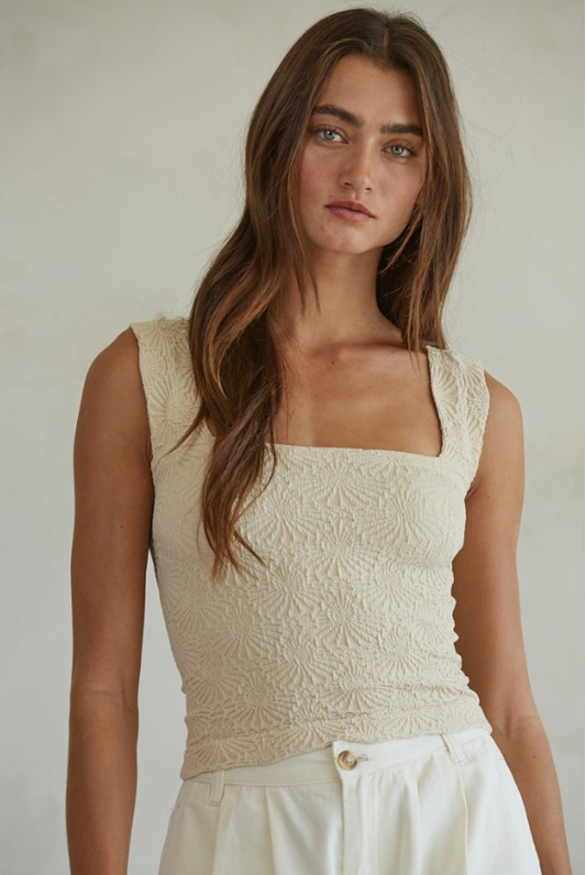 Embroidered bodycon tank - vanilla