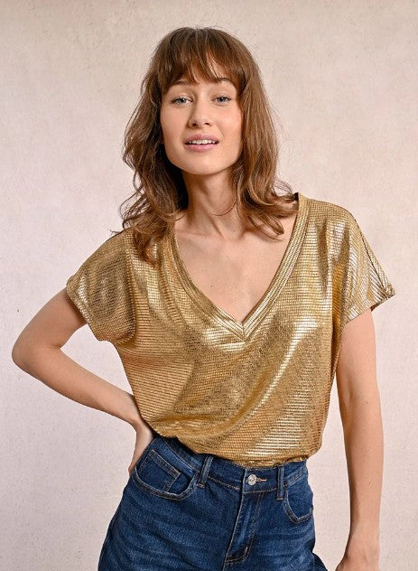 Gold slinky V-neck