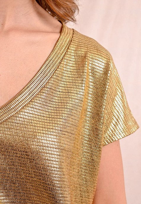 Gold slinky V-neck