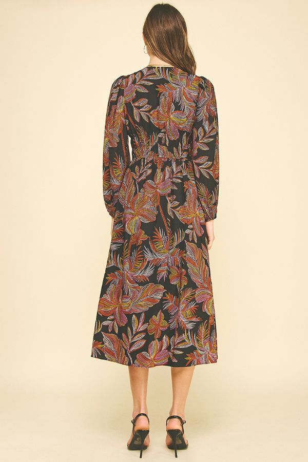 Seraphina gold leaf midi dress