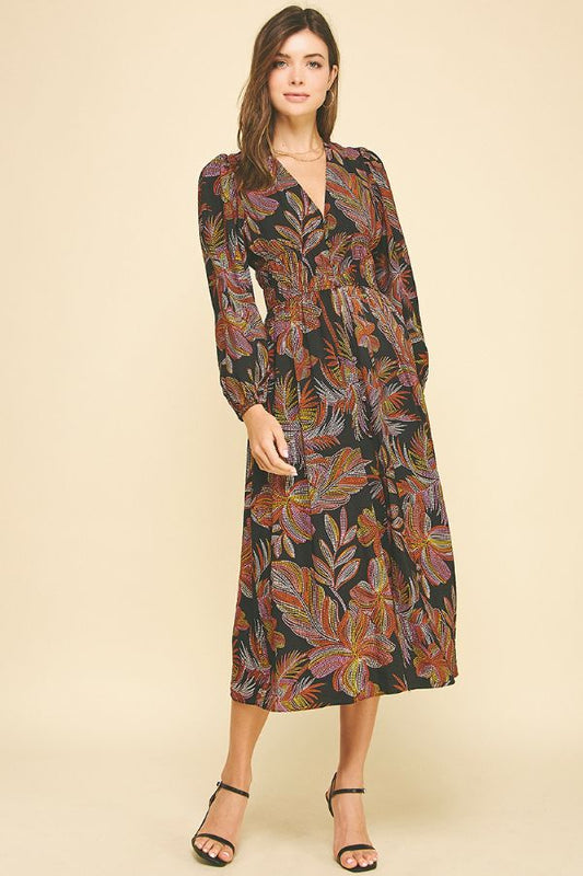 Seraphina gold leaf midi dress