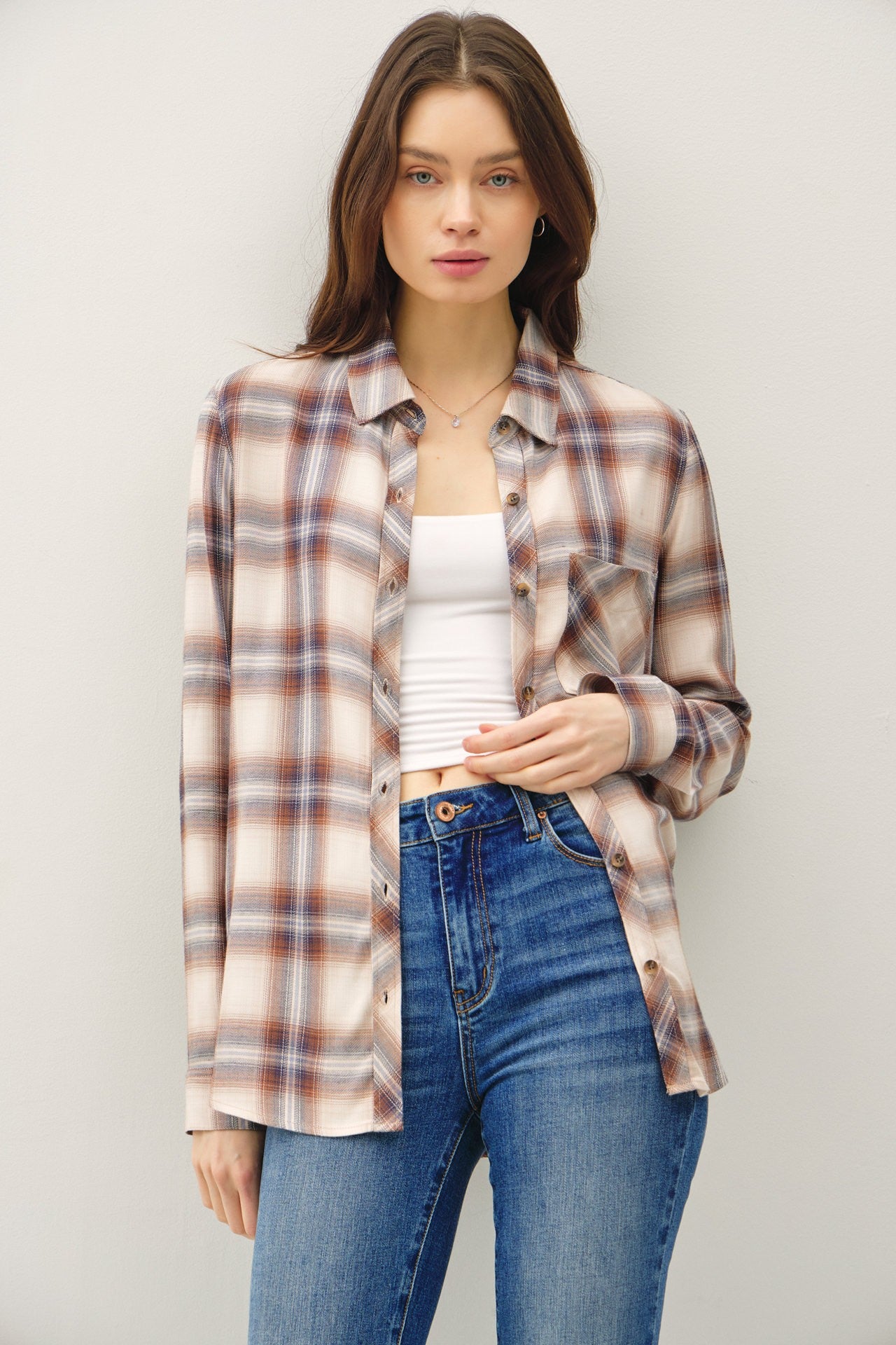 Camel plaid flannel shirt