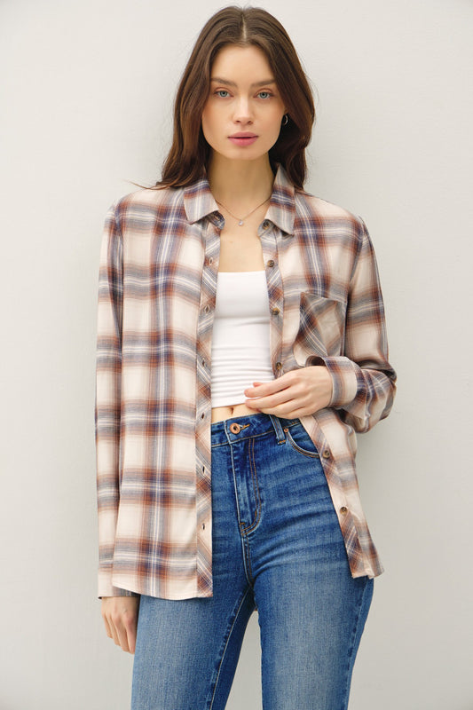 Camel plaid flannel shirt
