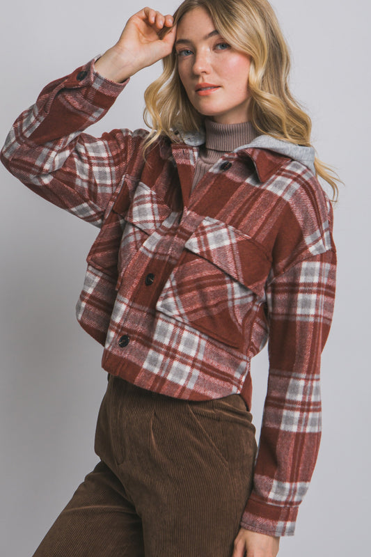 Game Day plaid hooded shacket