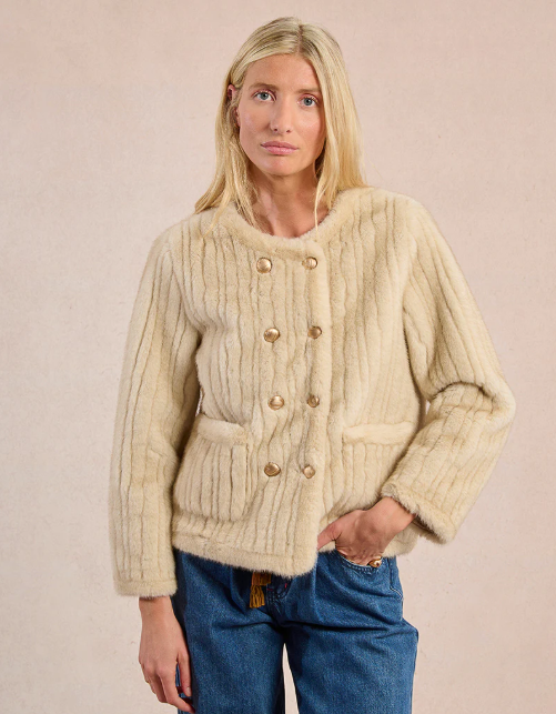 Avery Faux Rabbit Jacket - cream